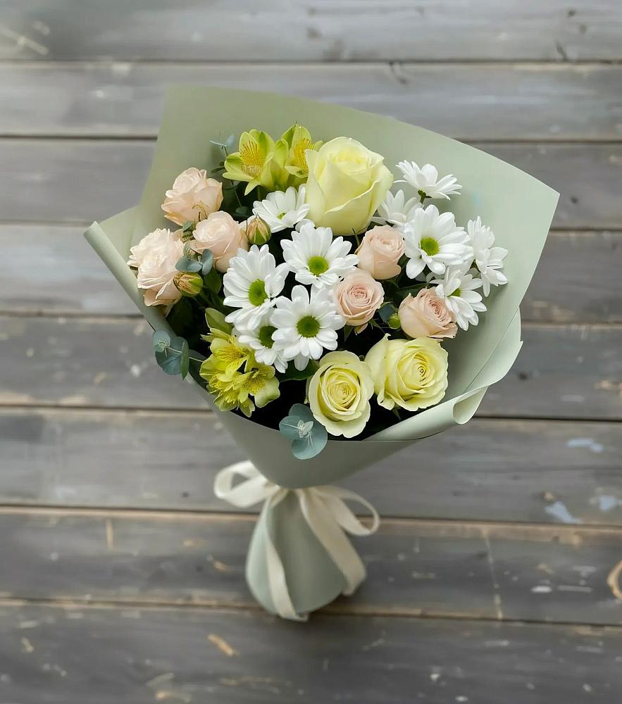 Букет цветов из: Альстромерии, Розы и Хризантемы в Кобралово